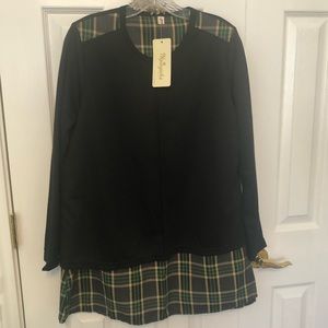 Yipinyichu Black Tunic Plaid Insets Knit A1-1586